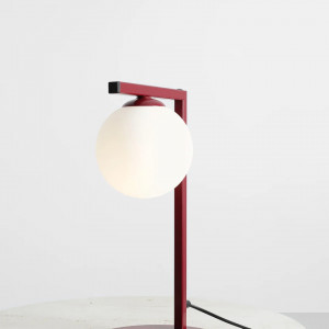 Veioza moderna rosie minimalista din metal cu glob de sticla Aldex Zac