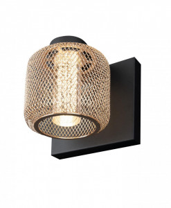Aplica perete Mesh Maxlight Negru -W0293  Culoare: Negru si Auriu  Dimensiuni: Lungime 12.5cm, Latime 12cm, Inaltime 12cm  Material structura: Metal si Acril  Becuri: 1 x 5W LED, 450 LM, CRI 80+, 3000K