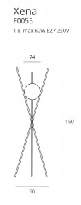 Lampadar Xena Maxlight Auriu -F0055  Culoare: Auriu  Dimensiuni: Diametru 60cm, Inaltime 150cm (max), Cablu 190cm  Material: Metal, Sticla  Becuri: 1 x  max 60W E27 230V - nu este inclus