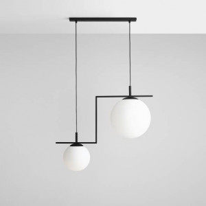 Lustra moderna neagra cu 2 globuri albe din sticla Aldex Zac