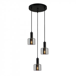 Lustra moderna neagra cu 3 pendule de sticla fumurie Italux Santia
