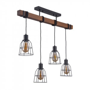 Plafoniera moderna neagra cu lemn stil industrial Italux Roadstead