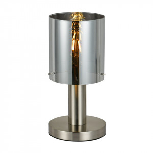 Veioza moderna de birou nickel din metal cu sticla fumurie Italux Sarda