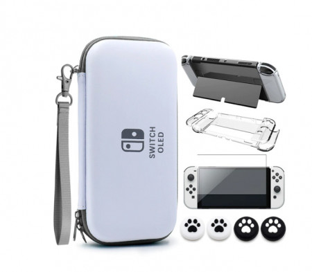 Nintendo Switch OLED Carrying Hard Case + transparentana zaštita + staklo + thumb grips
