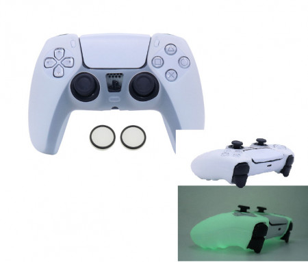 PS5 Silicone case Glow in the dark - Silikonska zaštita + thumb grips - White