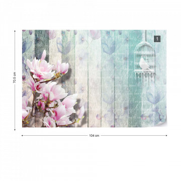 Flowers Vintage Script Rustic Painted Wood Planks Photo Wallpaper Wall Mural