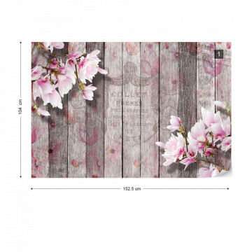 Flowers Vintage Script Rustic Wood Planks Photo Wallpaper Wall Mural
