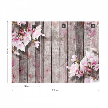 Flowers Vintage Script Rustic Wood Planks Photo Wallpaper Wall Mural