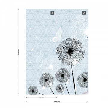 Modern Dandelions And Butterflies Design Light Lue Photo Wallpaper Wall Mural