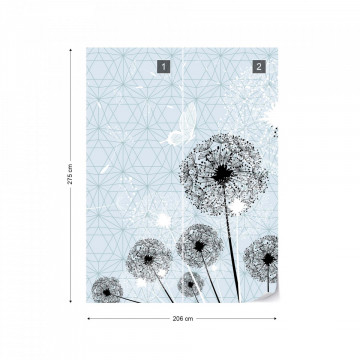 Modern Dandelions And Butterflies Design Light Lue Photo Wallpaper Wall Mural