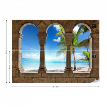 Paradise Island Beach View Through Stone Arches Photo Wallpaper Wall Mural