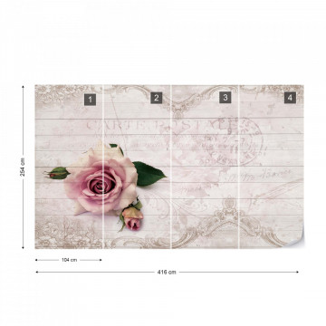 Pink Rose Vintage Design White Wood Texture Photo Wallpaper Wall Mural