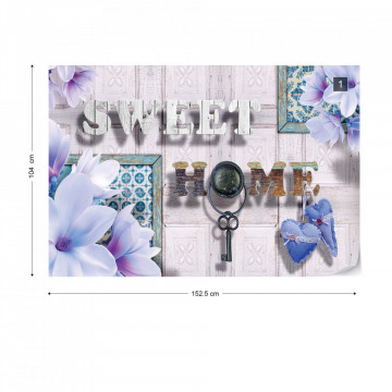 Sweet Home Flowers Vintage Design Blue Photo Wallpaper Wall Mural