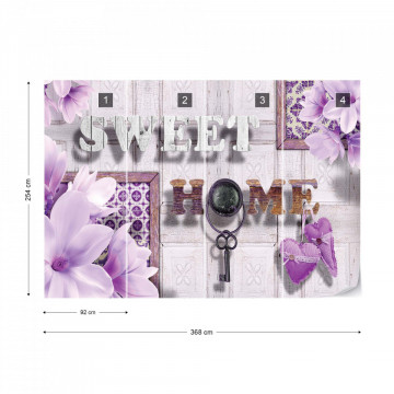 Sweet Home Flowers Vintage Design Purple Photo Wallpaper Wall Mural