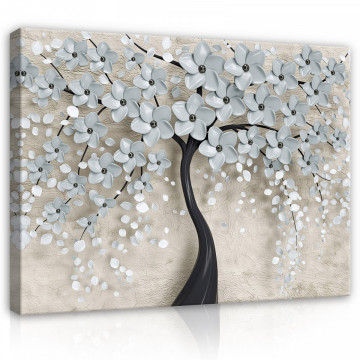 Tablou canvas - Copacul pictat cu flori gri