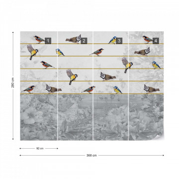 Vintage Chic Birds And Floral Design Photo Wallpaper Wall Mural