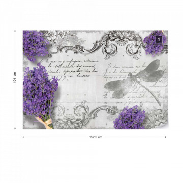 Vintage Lavender And Dragonfly Design Photo Wallpaper Wall Mural