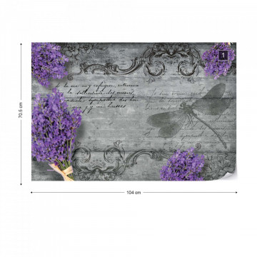 Vintage Lavender And Dragonfly Design Photo Wallpaper Wall Mural