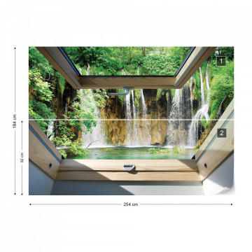 Waterfall 3D Skylight Window View Photo Wallpaper Wall Mural