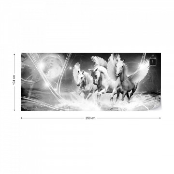 Winged Horses Pegasus Black And White Photo Wallpaper Wall Mural