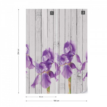 Wood Planks And Purple Flowers Vintage Chic Photo Wallpaper Wall Mural