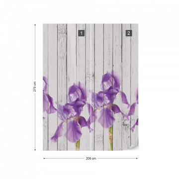 Wood Planks And Purple Flowers Vintage Chic Photo Wallpaper Wall Mural