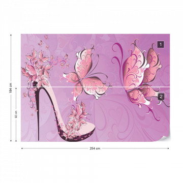 Butterflies And High Heel Shoe Pink Photo Wallpaper Wall Mural