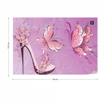 Butterflies And High Heel Shoe Pink Photo Wallpaper Wall Mural