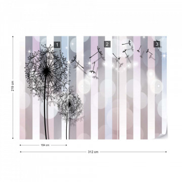 Dandelions Modern Design Stripes Bokeh Photo Wallpaper Wall Mural