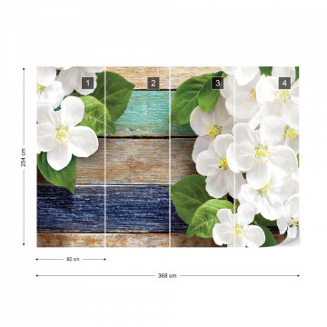 Flowers On Painted Wood Plank Texture Photo Wallpaper Wall Mural