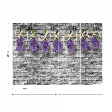 Lavender Bunches On Brick Wall Vintage Style Photo Wallpaper Wall Mural