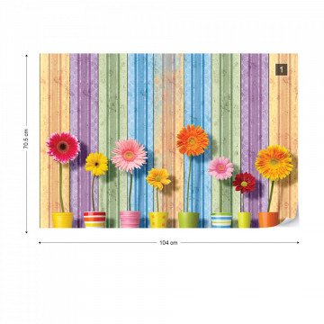 Sunny Flowers And Colourful Wood Planks Photo Wallpaper Wall Mural