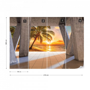 Sunset Tropical Beach 3D Modern View Concrete Photo Wallpaper Wall Mural