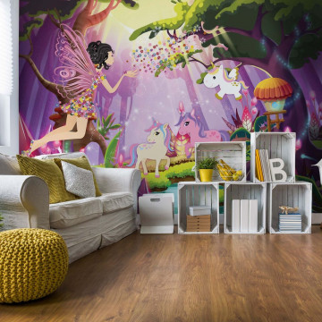 Unicorns And Fairies In The Forest Photo Wallpaper Wall Mural
