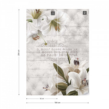 Vintage Chic Flowers Wood Planks French Script Photo Wallpaper Wall Mural