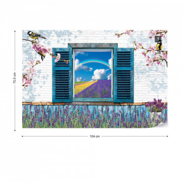 Vintage Design Window View Lavender Fields Photo Wallpaper Wall Mural
