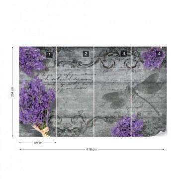Vintage Lavender And Dragonfly Design Photo Wallpaper Wall Mural