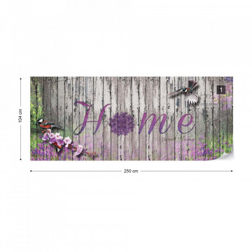 Vintage Wood Planks Design Lavender "Home" Photo Wallpaper Wall Mural