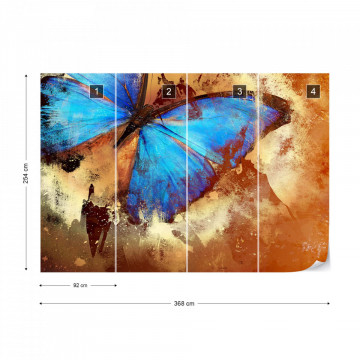 Butterfly Abstract Painting Blue Orange Photo Wallpaper Wall Mural