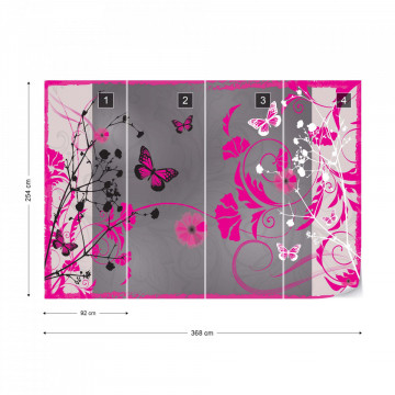 Flowers And Butterflies Modern Design Pink Photo Wallpaper Wall Mural