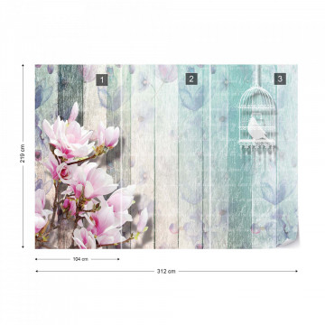 Flowers Vintage Script Rustic Painted Wood Planks Photo Wallpaper Wall Mural
