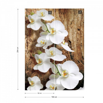Flowers White Orchids Wood Background Photo Wallpaper Wall Mural