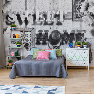 Sweet Home Black And White Vintage Chic Photo Wallpaper Wall Mural