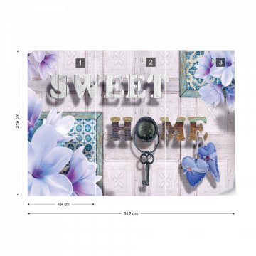 Sweet Home Flowers Vintage Design Blue Photo Wallpaper Wall Mural