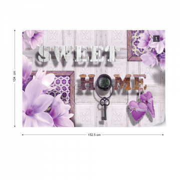 Sweet Home Flowers Vintage Design Purple Photo Wallpaper Wall Mural