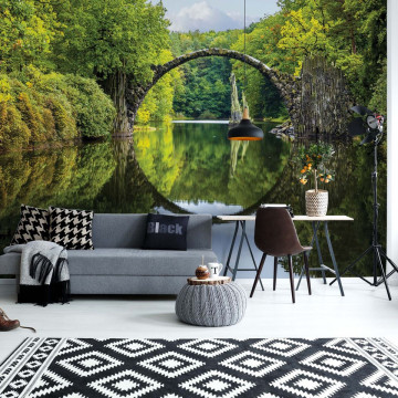 Tranquil Lake Bridge Water Reflection Photo Wallpaper Wall Mural