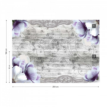 Vintage Design Flowers Wood Planks Photo Wallpaper Wall Mural