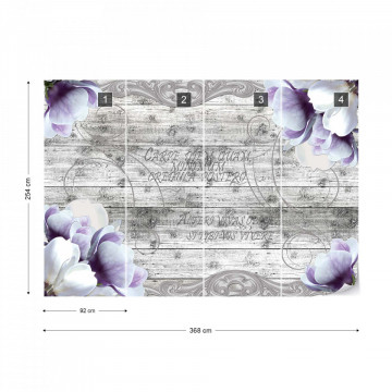 Vintage Design Flowers Wood Planks Photo Wallpaper Wall Mural