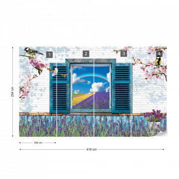 Vintage Design Window View Lavender Fields Photo Wallpaper Wall Mural