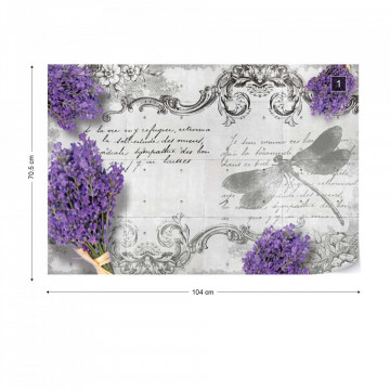 Vintage Lavender And Dragonfly Design Photo Wallpaper Wall Mural